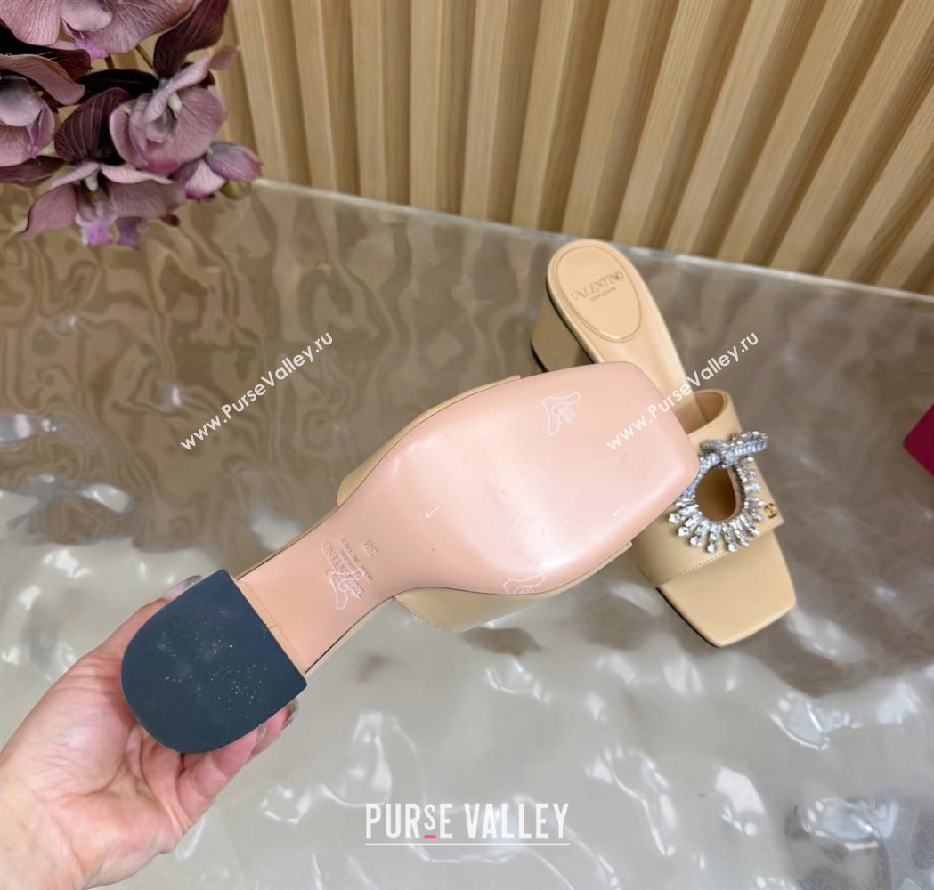 Valentino Strass Embellished Heel Slides Sandal 6cm in Calfskin Leather Nude 2025 VLTN121509 (MD-251215127)