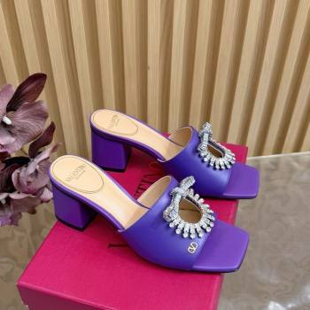 Valentino Strass Embellished Heel Slides Sandal 6cm in Calfskin Leather Purple 2025 VLTN121509 (MD-251215128)