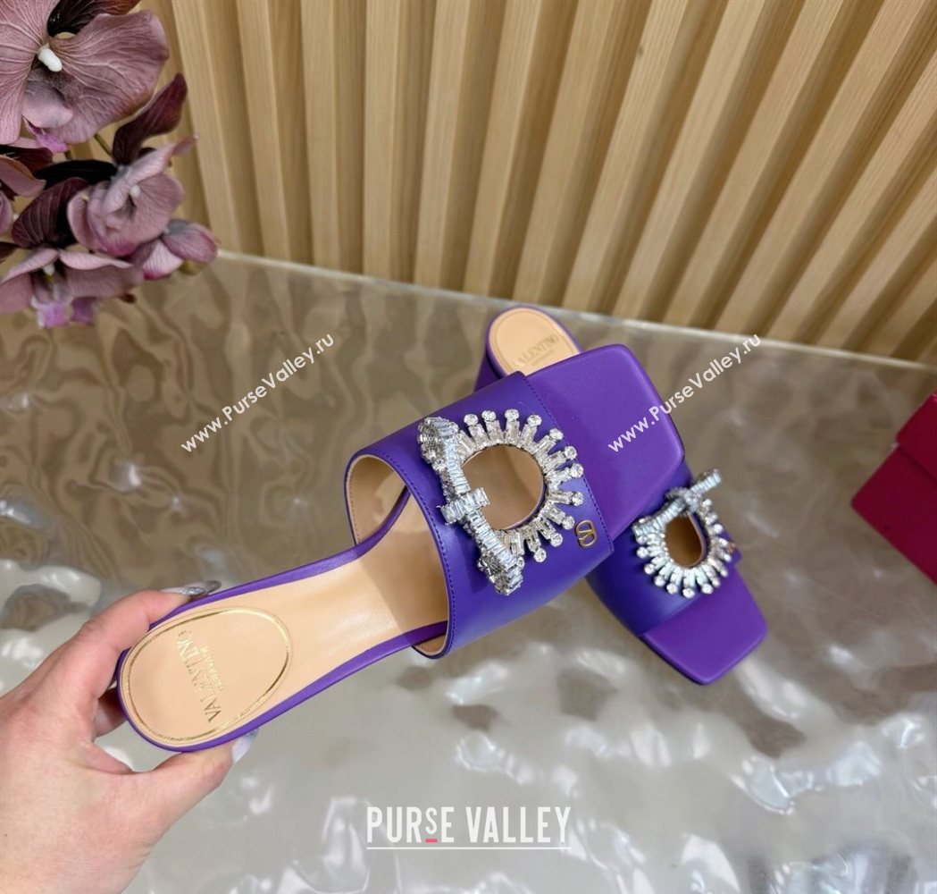 Valentino Strass Embellished Heel Slides Sandal 6cm in Calfskin Leather Purple 2025 VLTN121509 (MD-251215128)
