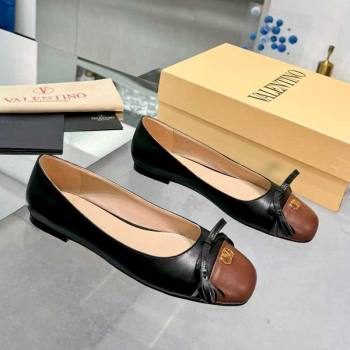 Valentino VALET DU ROI Ballerinas Flat in Calfskin Leather with Tassel Bow Black/Brown 2025 (XL-251215048)