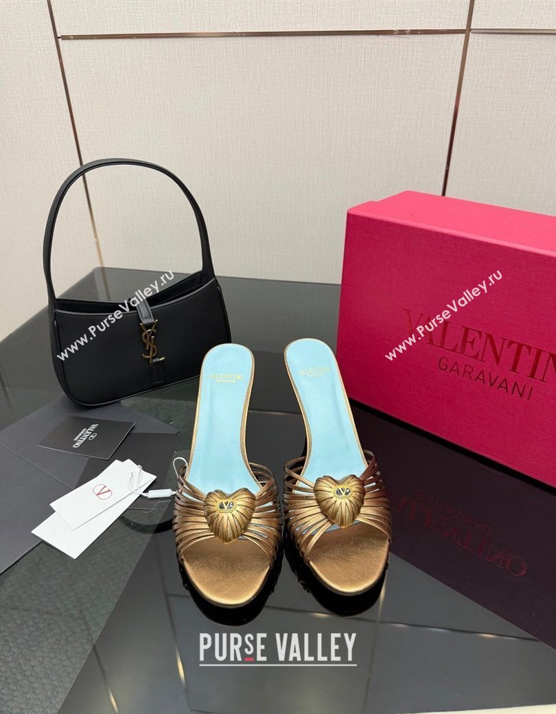 Valentino Heart Calfskin Leather Heel Slides Sandal Bronze Gold 2025 VLTN121501 (KL-251216006)