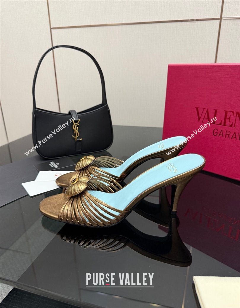 Valentino Heart Calfskin Leather Heel Slides Sandal Bronze Gold 2025 VLTN121501 (KL-251216006)