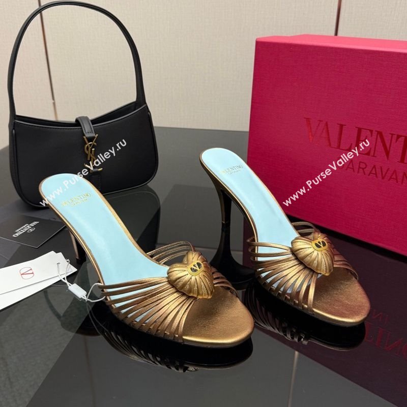 Valentino Heart Calfskin Leather Heel Slides Sandal Bronze Gold 2025 VLTN121501 (KL-251216006)