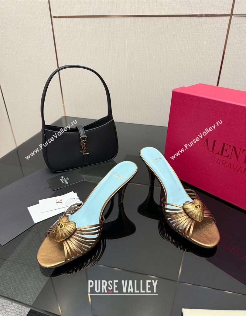 Valentino Heart Calfskin Leather Heel Slides Sandal Bronze Gold 2025 VLTN121501 (KL-251216006)