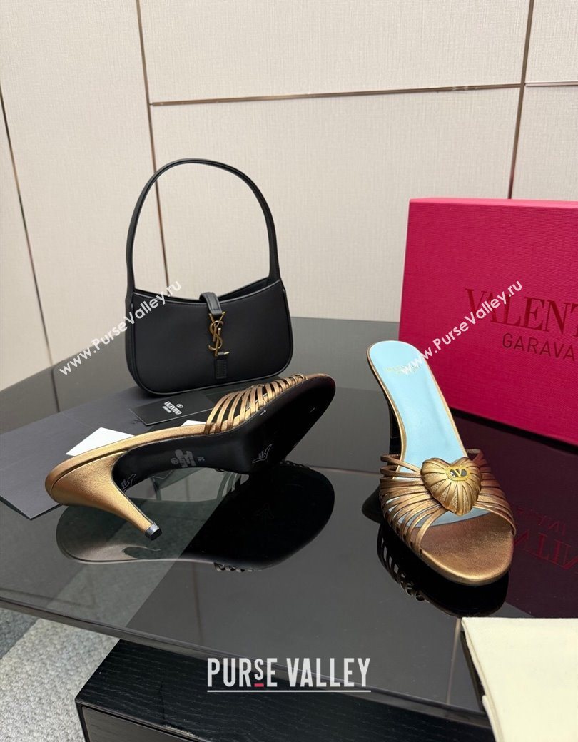 Valentino Heart Calfskin Leather Heel Slides Sandal Bronze Gold 2025 VLTN121501 (KL-251216006)