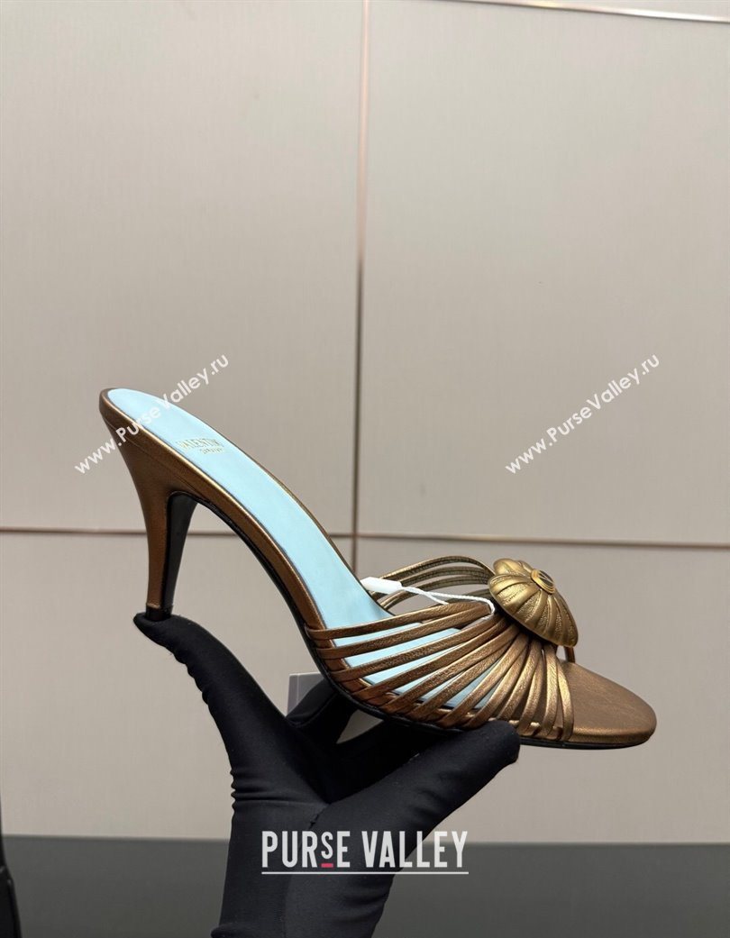 Valentino Heart Calfskin Leather Heel Slides Sandal Bronze Gold 2025 VLTN121501 (KL-251216006)