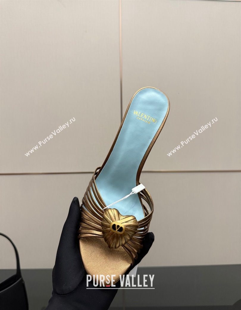 Valentino Heart Calfskin Leather Heel Slides Sandal Bronze Gold 2025 VLTN121501 (KL-251216006)