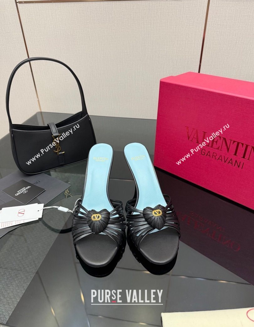 Valentino Heart Calfskin Leather Heel Slides Sandal Black 2025 VLTN121501 (KL-251216007)