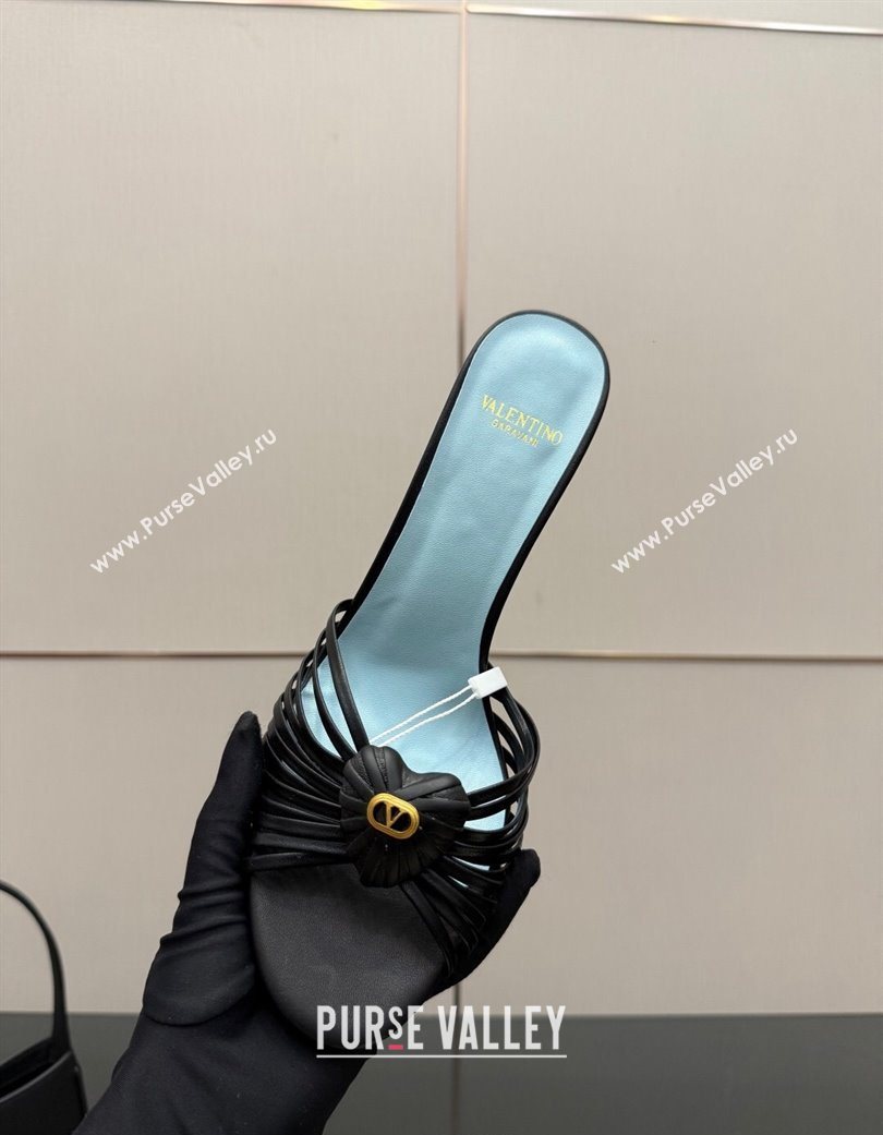 Valentino Heart Calfskin Leather Heel Slides Sandal Black 2025 VLTN121501 (KL-251216007)