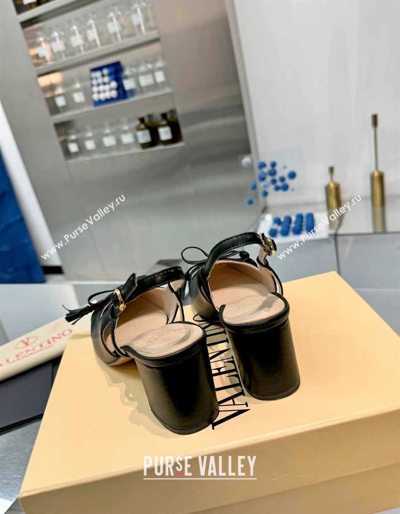 Valentino VALET DU ROI Slingbacks Pump 6cm in Calfskin Leather with Tassel Bow Black/Brown 2025 (XL-251215039)