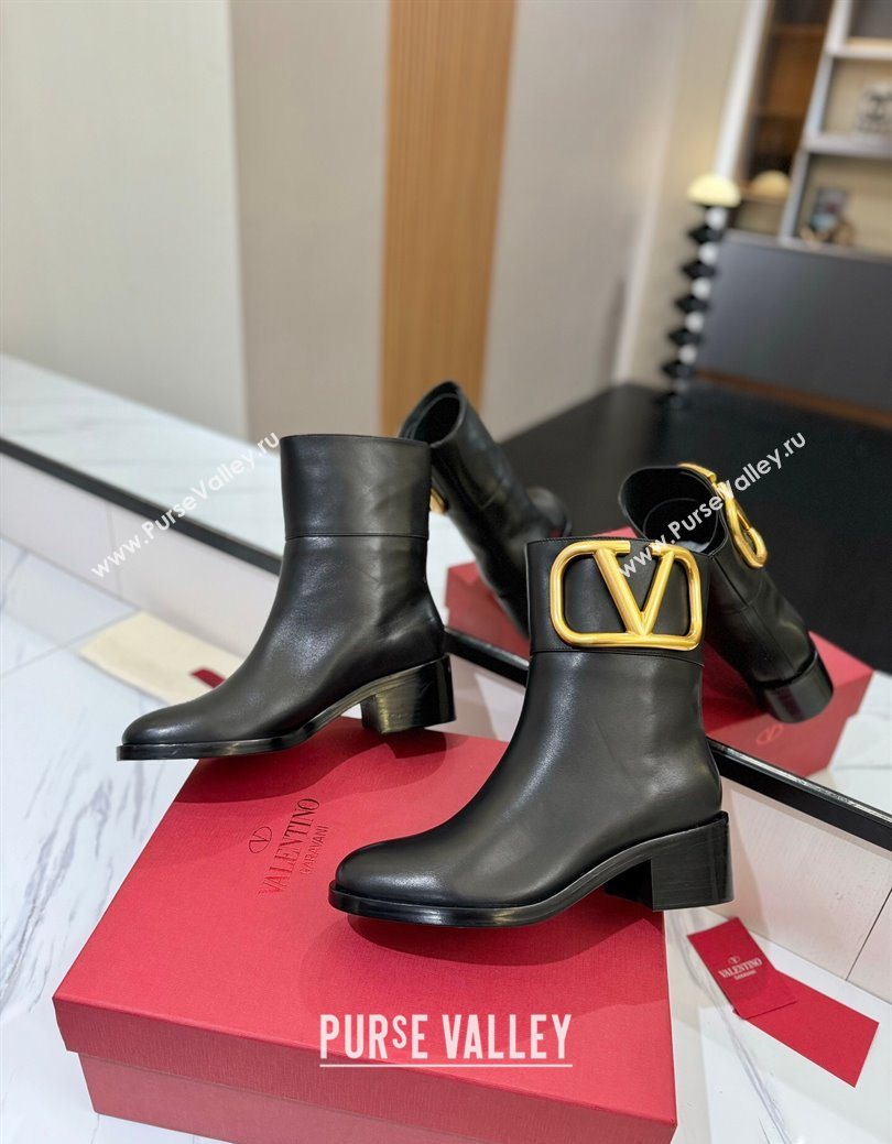 Valentino Maxi-VLogo Heel Ankle Boots 5.5cm in Calfskin Leather Black 2025 VLTN121603 (MD-251216018)