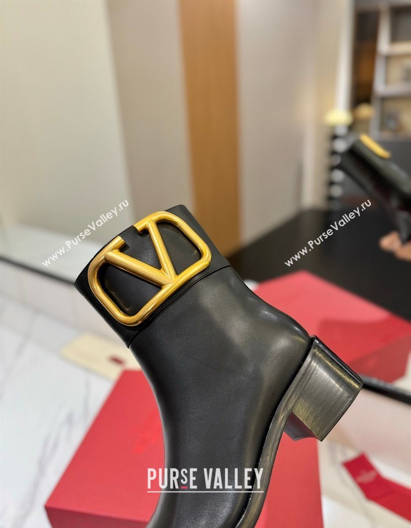 Valentino Maxi-VLogo Heel Ankle Boots 5.5cm in Calfskin Leather Black 2025 VLTN121603 (MD-251216018)