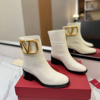 Valentino Maxi-VLogo Heel Ankle Boots 5.5cm in Calfskin Leather White 2025 VLTN121603 (MD-251216019)
