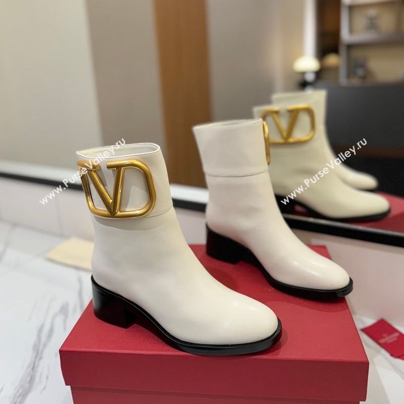 Valentino Maxi-VLogo Heel Ankle Boots 5.5cm in Calfskin Leather White 2025 VLTN121603 (MD-251216019)
