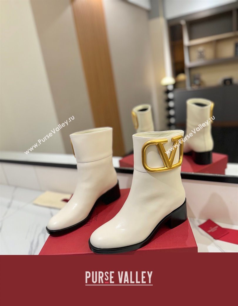 Valentino Maxi-VLogo Heel Ankle Boots 5.5cm in Calfskin Leather White 2025 VLTN121603 (MD-251216019)