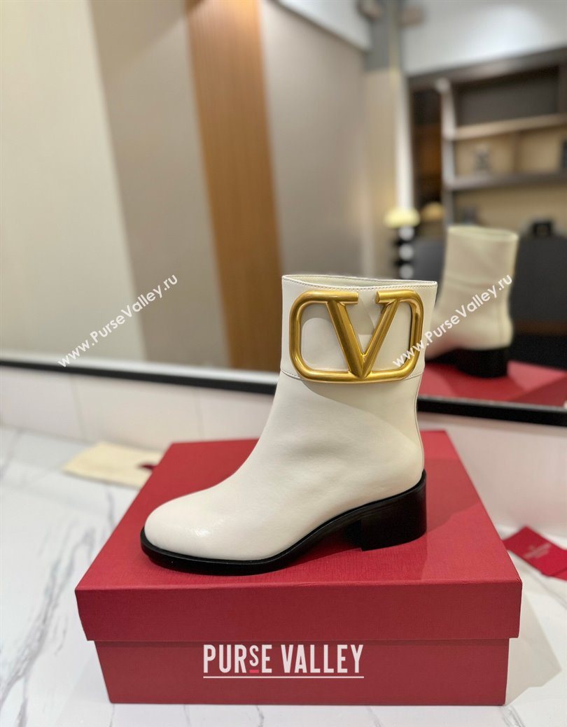 Valentino Maxi-VLogo Heel Ankle Boots 5.5cm in Calfskin Leather White 2025 VLTN121603 (MD-251216019)