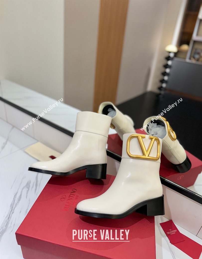 Valentino Maxi-VLogo Heel Ankle Boots 5.5cm in Calfskin Leather White 2025 VLTN121603 (MD-251216019)