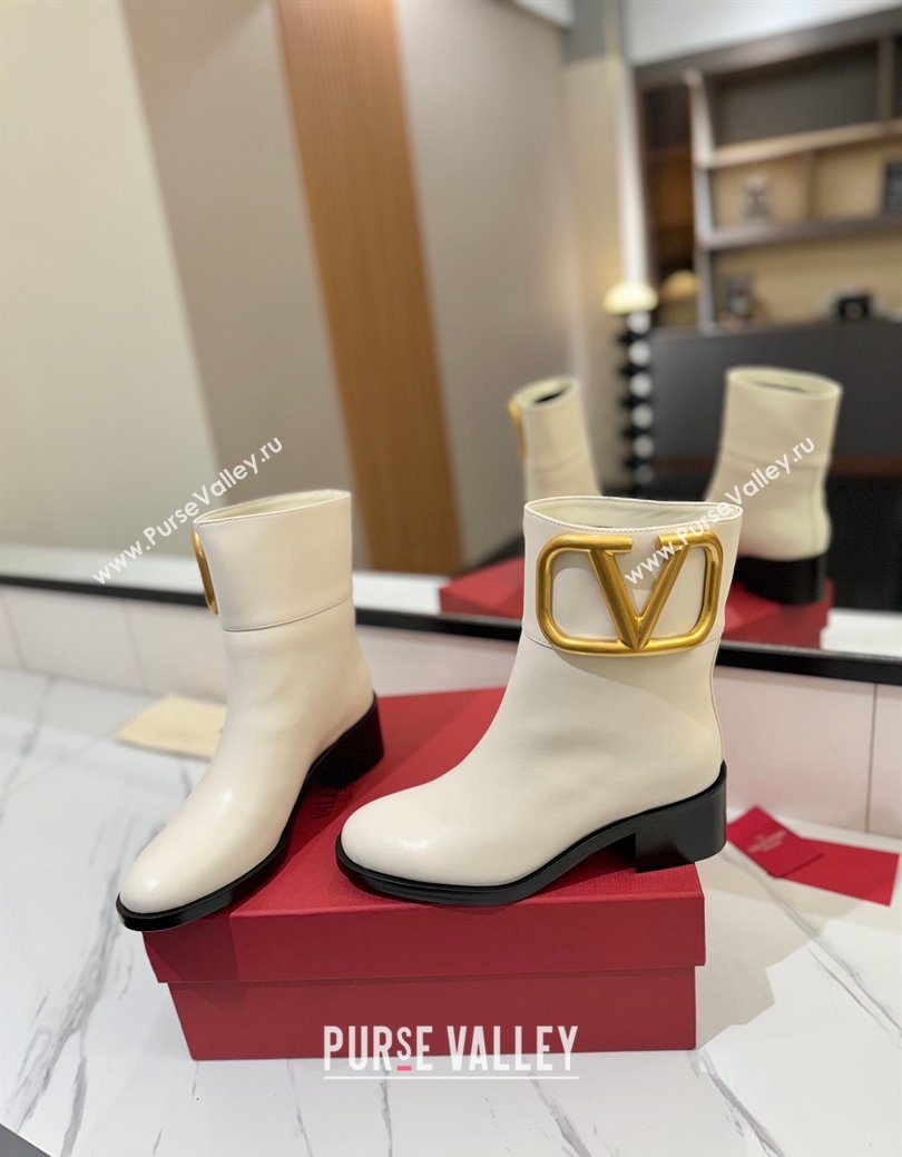 Valentino Maxi-VLogo Heel Ankle Boots 5.5cm in Calfskin Leather White 2025 VLTN121603 (MD-251216019)
