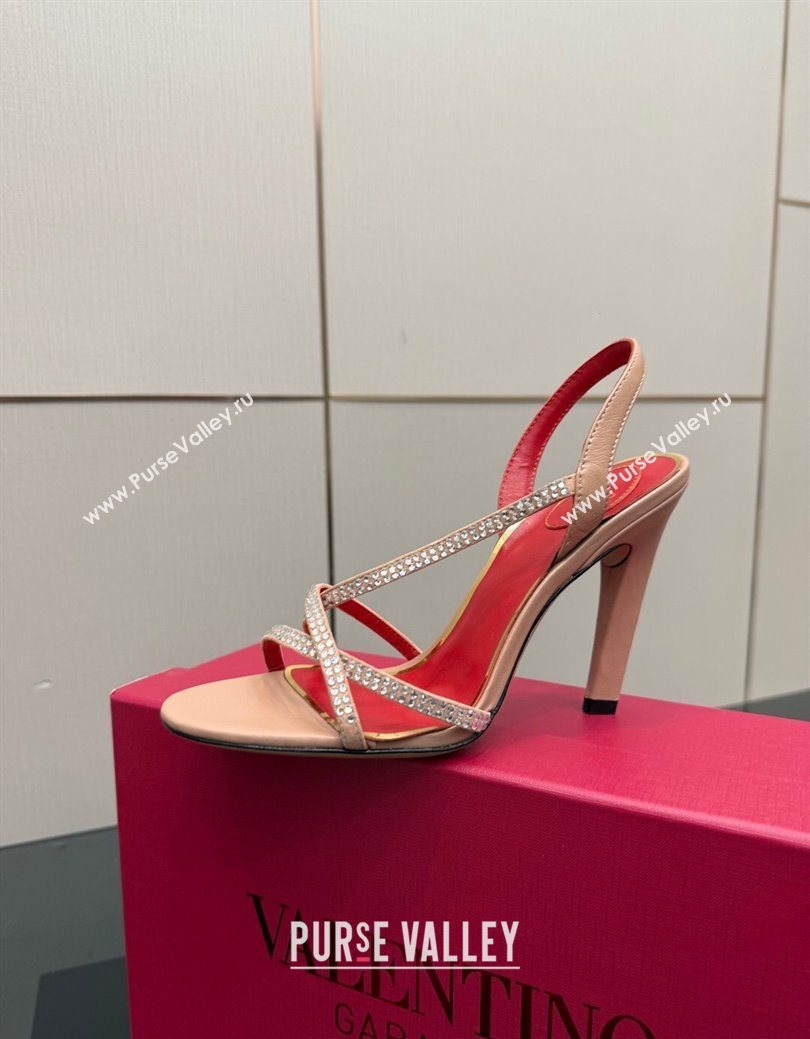Valentino Calfskin Leather Heel Sandals 10.5cm with Strass Nude 2025 VLTN121601 (MD-251216010)