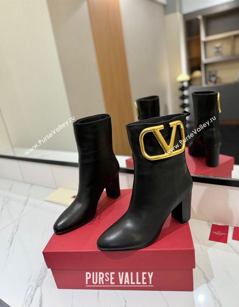 Valentino Maxi-VLogo Heel Ankle Boots 8cm in Calfskin Leather Black 2025 VLTN121603 (MD-251216026)