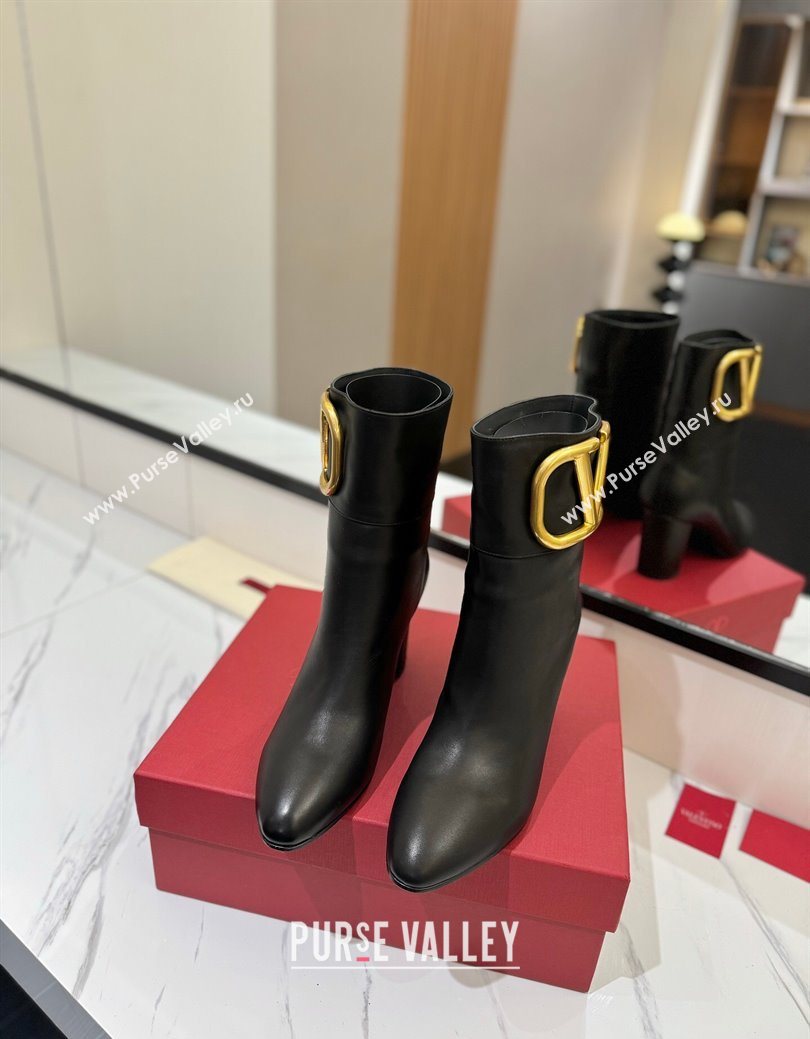 Valentino Maxi-VLogo Heel Ankle Boots 8cm in Calfskin Leather Black 2025 VLTN121603 (MD-251216026)