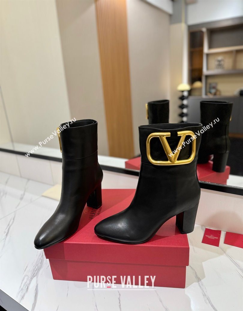 Valentino Maxi-VLogo Heel Ankle Boots 8cm in Calfskin Leather Black 2025 VLTN121603 (MD-251216026)
