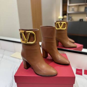 Valentino Maxi-VLogo Heel Ankle Boots 8cm in Calfskin Leather Brown 2025 VLTN121603 (MD-251216027)