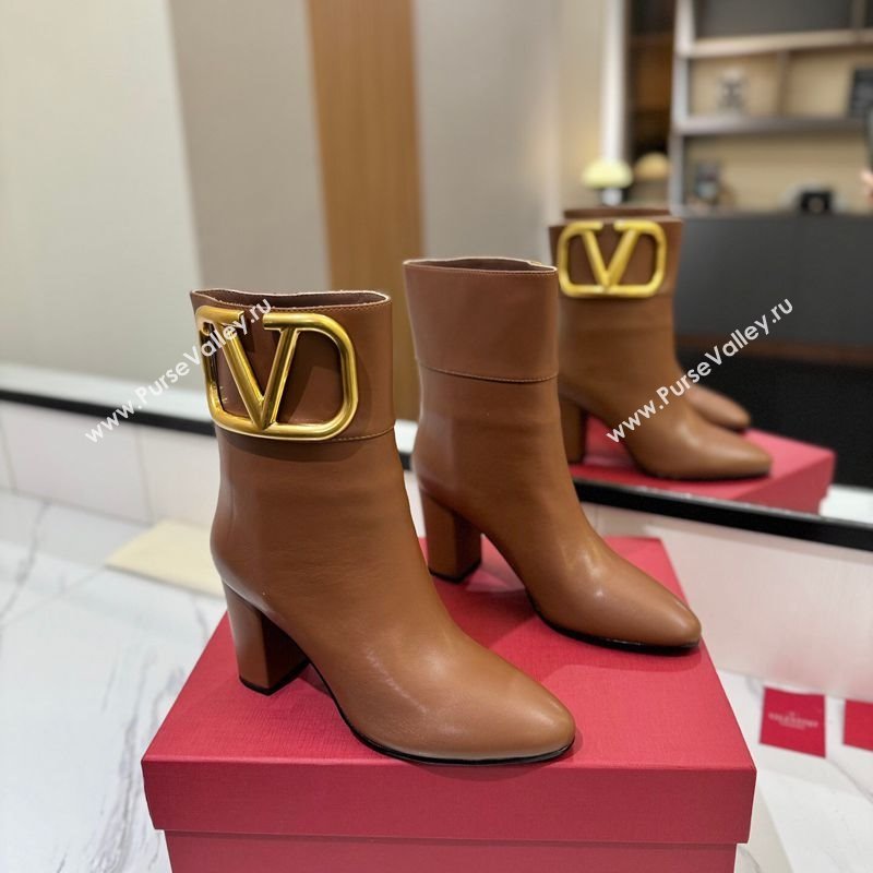 Valentino Maxi-VLogo Heel Ankle Boots 8cm in Calfskin Leather Brown 2025 VLTN121603 (MD-251216027)