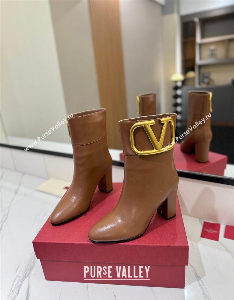 Valentino Maxi-VLogo Heel Ankle Boots 8cm in Calfskin Leather Brown 2025 VLTN121603 (MD-251216027)
