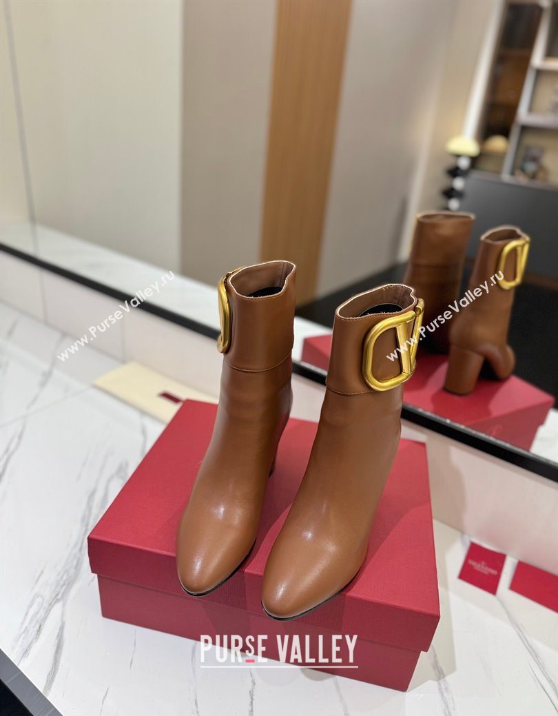 Valentino Maxi-VLogo Heel Ankle Boots 8cm in Calfskin Leather Brown 2025 VLTN121603 (MD-251216027)