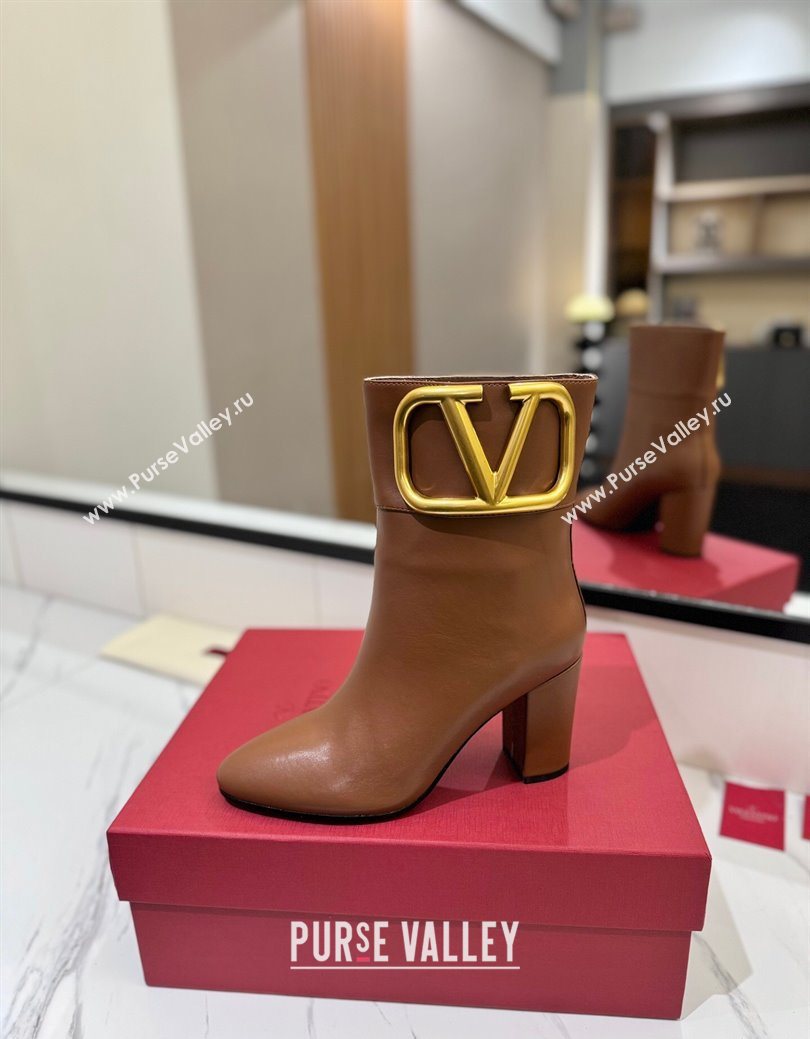 Valentino Maxi-VLogo Heel Ankle Boots 8cm in Calfskin Leather Brown 2025 VLTN121603 (MD-251216027)