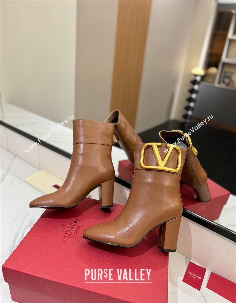 Valentino Maxi-VLogo Heel Ankle Boots 8cm in Calfskin Leather Brown 2025 VLTN121603 (MD-251216027)