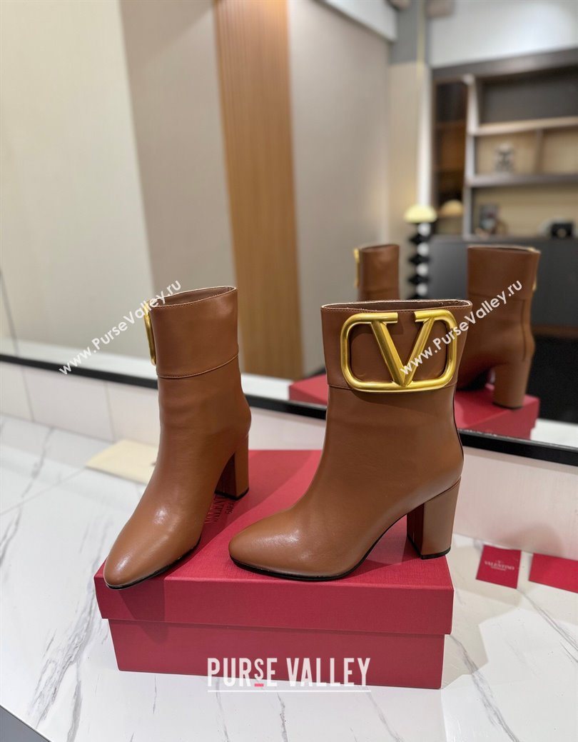 Valentino Maxi-VLogo Heel Ankle Boots 8cm in Calfskin Leather Brown 2025 VLTN121603 (MD-251216027)