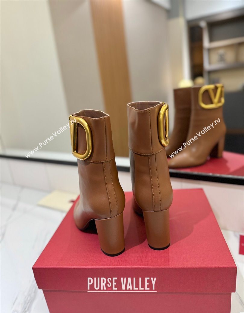 Valentino Maxi-VLogo Heel Ankle Boots 8cm in Calfskin Leather Brown 2025 VLTN121603 (MD-251216027)