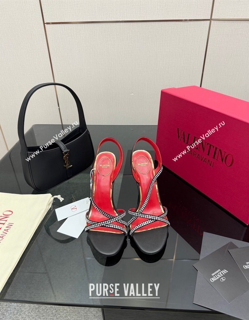 Valentino Calfskin Leather Heel Sandals 10.5cm with Strass Black 2025 VLTN121601 (MD-251216009)