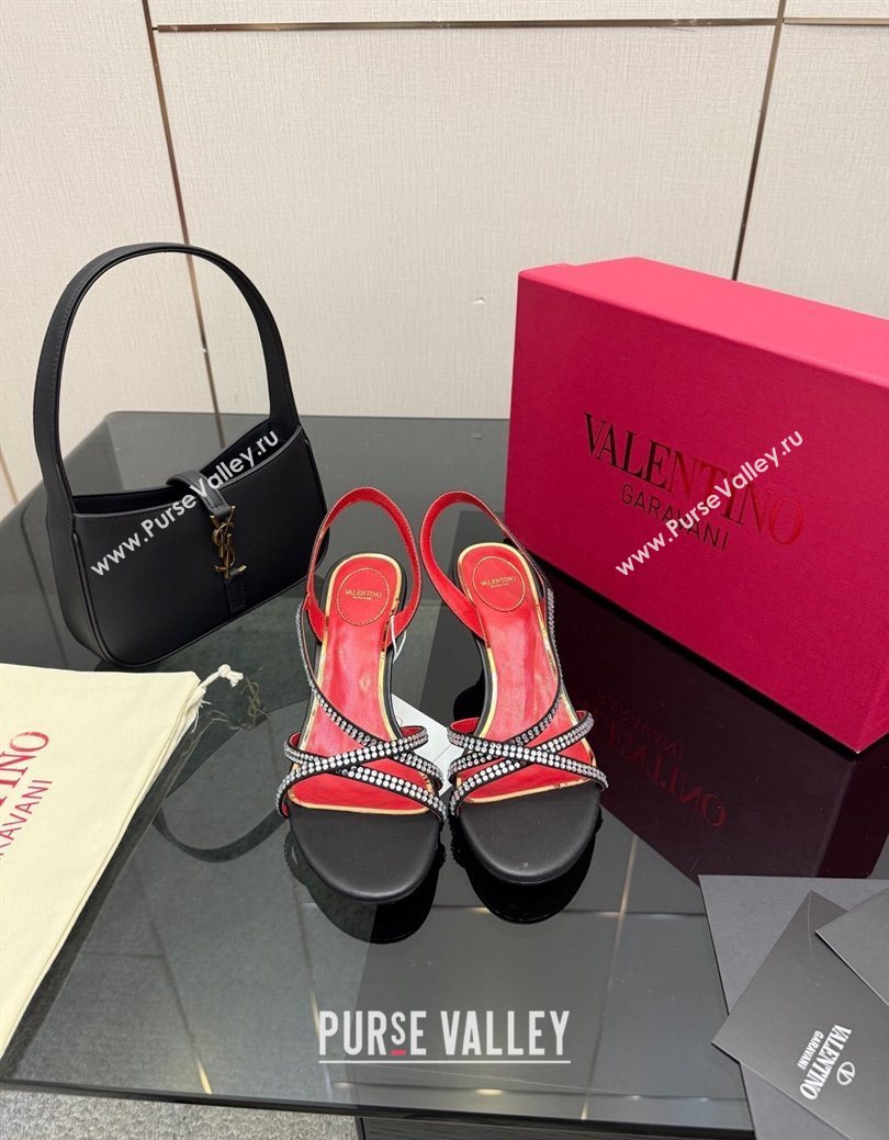 Valentino Calfskin Leather Heel Sandals 5.5cm with Strass Black 2025 VLTN121601 (MD-251216011)