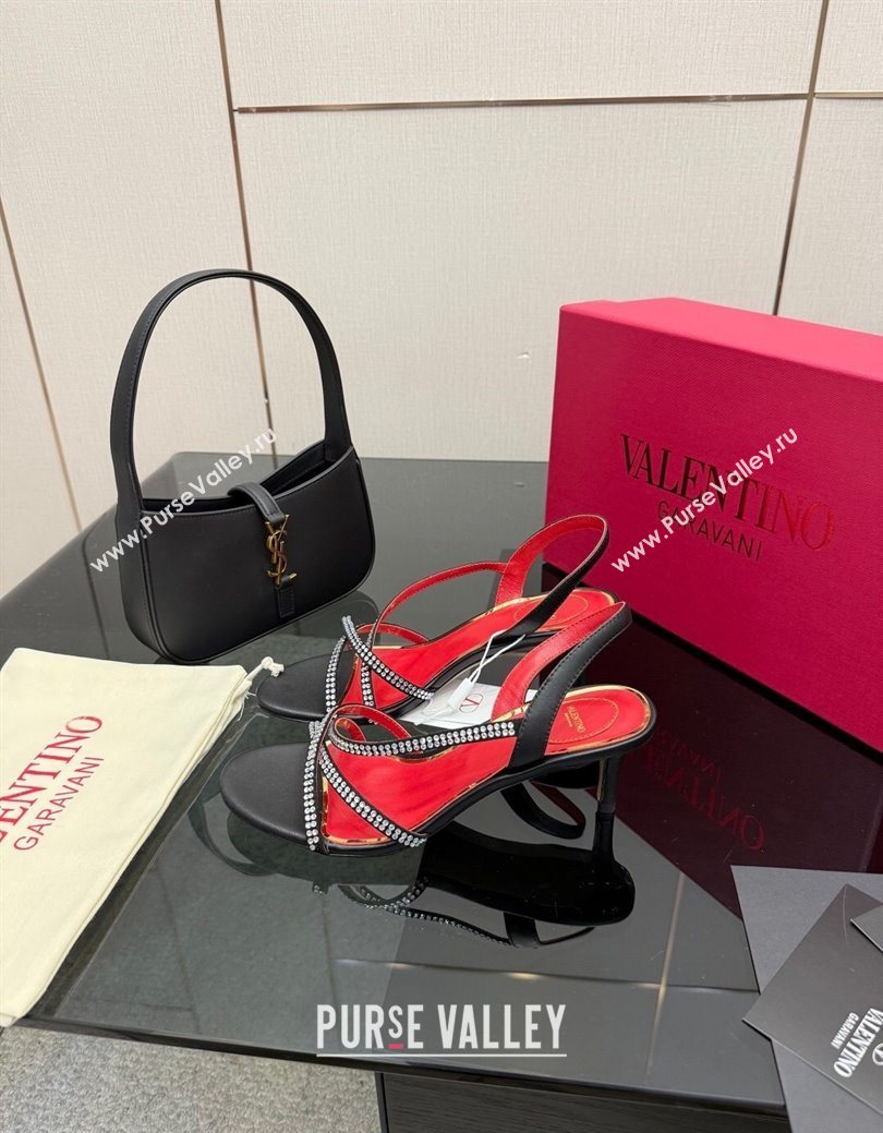 Valentino Calfskin Leather Heel Sandals 5.5cm with Strass Black 2025 VLTN121601 (MD-251216011)