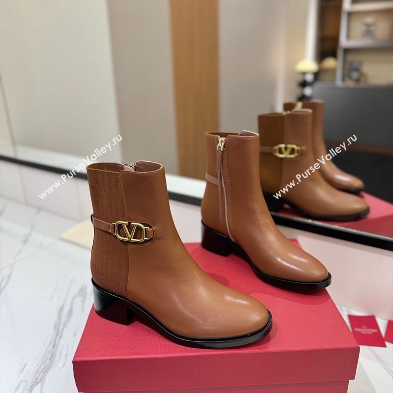 Valentino VLogo Heel Ankle Boots 5.5cm in Calfskin and Canvas Brown 2025 VLTN121605 (MD-251216033)