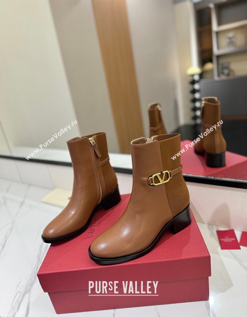 Valentino VLogo Heel Ankle Boots 5.5cm in Calfskin and Canvas Brown 2025 VLTN121605 (MD-251216033)