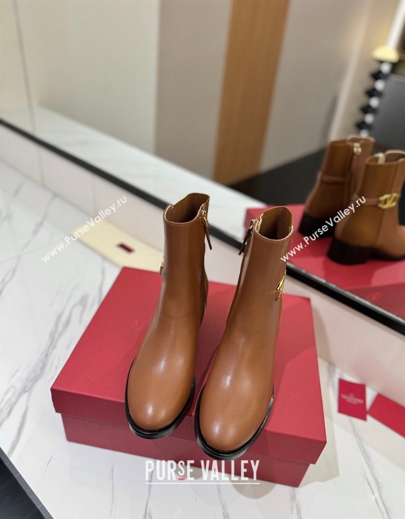 Valentino VLogo Heel Ankle Boots 5.5cm in Calfskin and Canvas Brown 2025 VLTN121605 (MD-251216033)