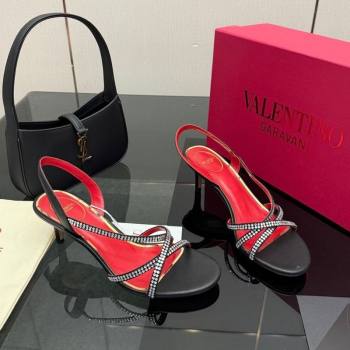 Valentino Calfskin Leather Heel Sandals 5.5cm with Strass Black 2025 VLTN121601 (MD-251216011)