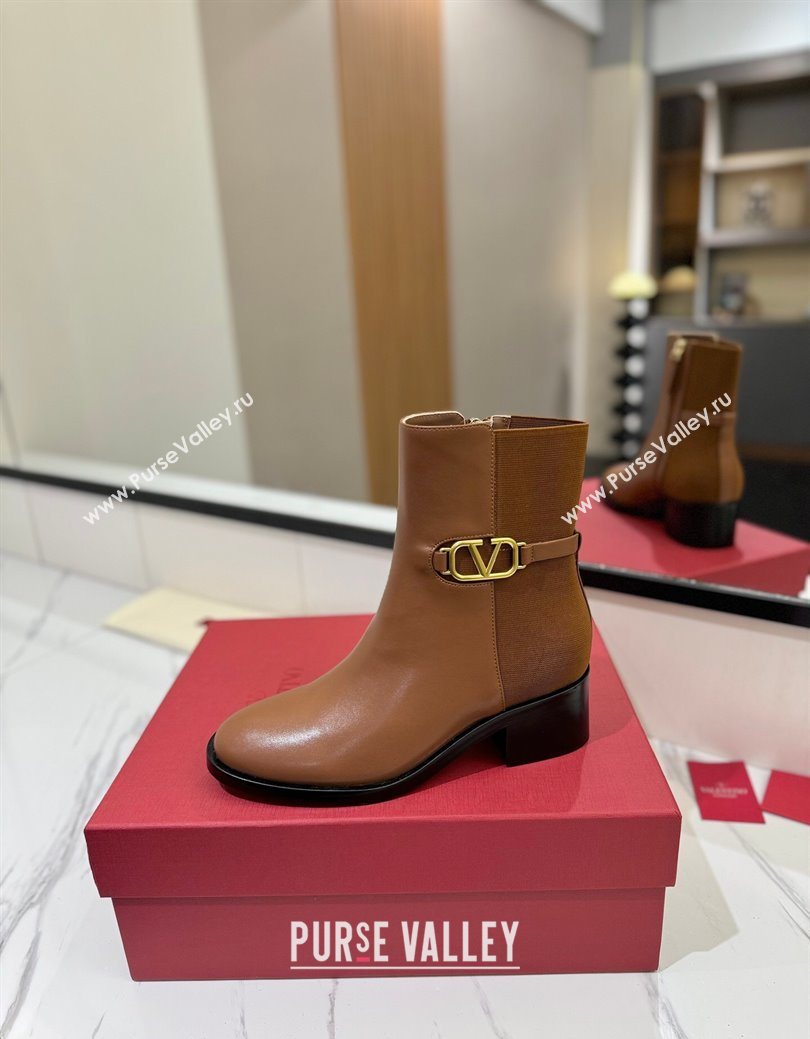 Valentino VLogo Heel Ankle Boots 5.5cm in Calfskin and Canvas Brown 2025 VLTN121605 (MD-251216033)
