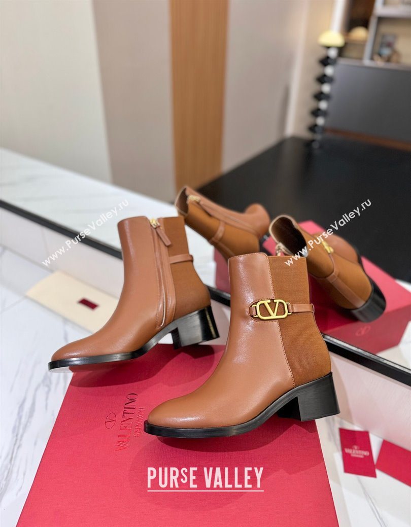 Valentino VLogo Heel Ankle Boots 5.5cm in Calfskin and Canvas Brown 2025 VLTN121605 (MD-251216033)