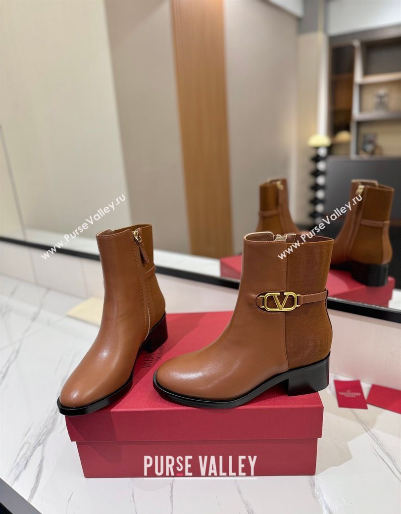 Valentino VLogo Heel Ankle Boots 5.5cm in Calfskin and Canvas Brown 2025 VLTN121605 (MD-251216033)