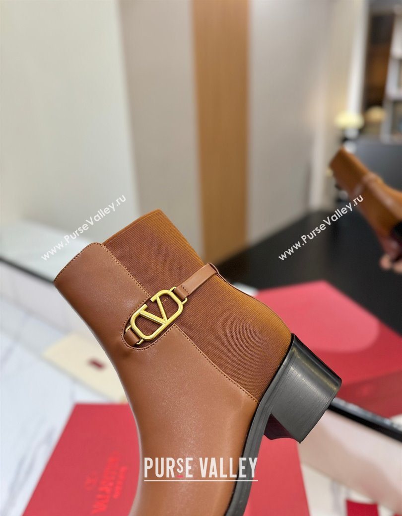 Valentino VLogo Heel Ankle Boots 5.5cm in Calfskin and Canvas Brown 2025 VLTN121605 (MD-251216033)