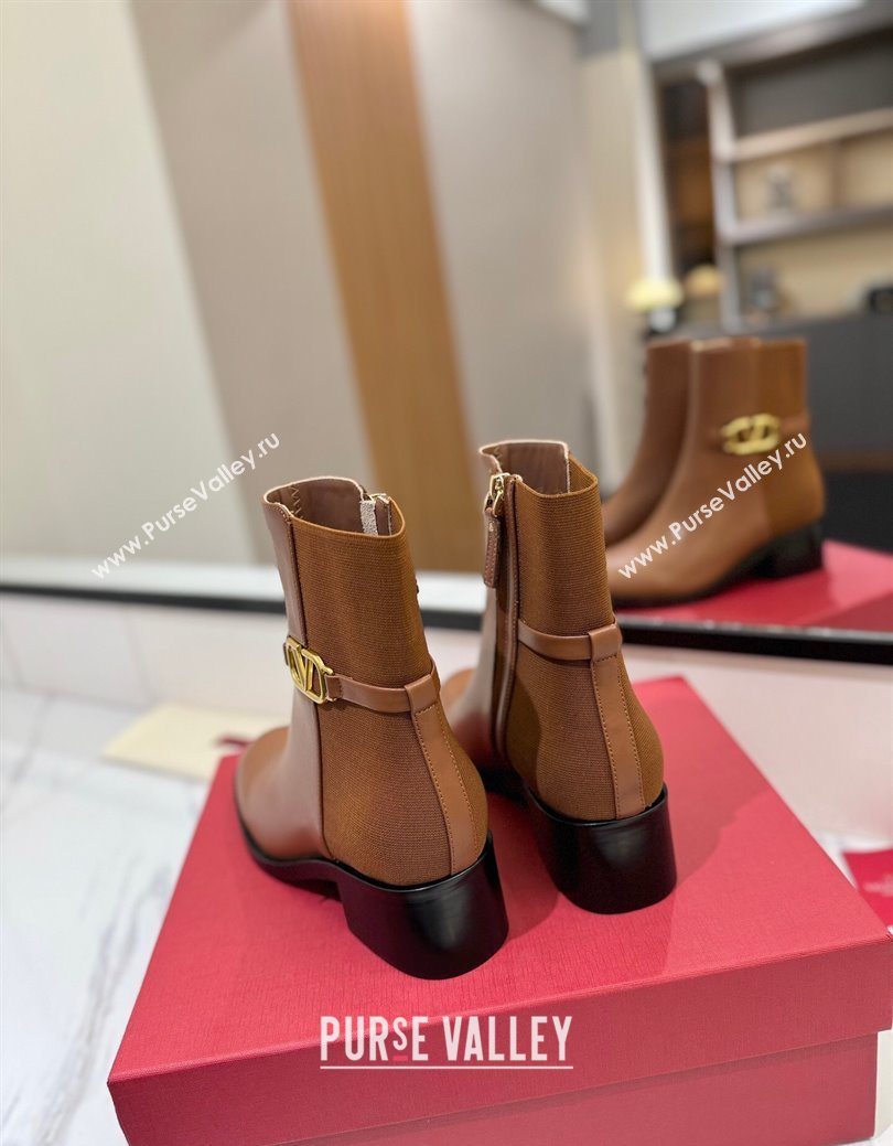 Valentino VLogo Heel Ankle Boots 5.5cm in Calfskin and Canvas Brown 2025 VLTN121605 (MD-251216033)