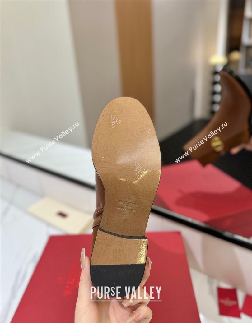 Valentino VLogo Heel Ankle Boots 5.5cm in Calfskin and Canvas Brown 2025 VLTN121605 (MD-251216033)