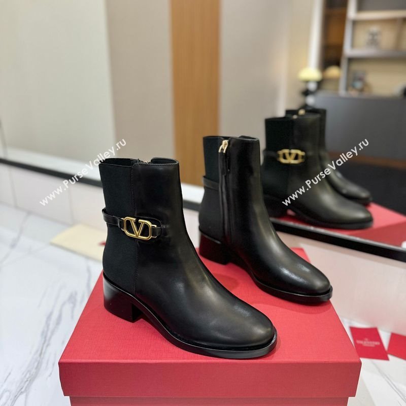 Valentino VLogo Heel Ankle Boots 5.5cm in Calfskin and Canvas Black 2025 VLTN121605 (MD-251216034)