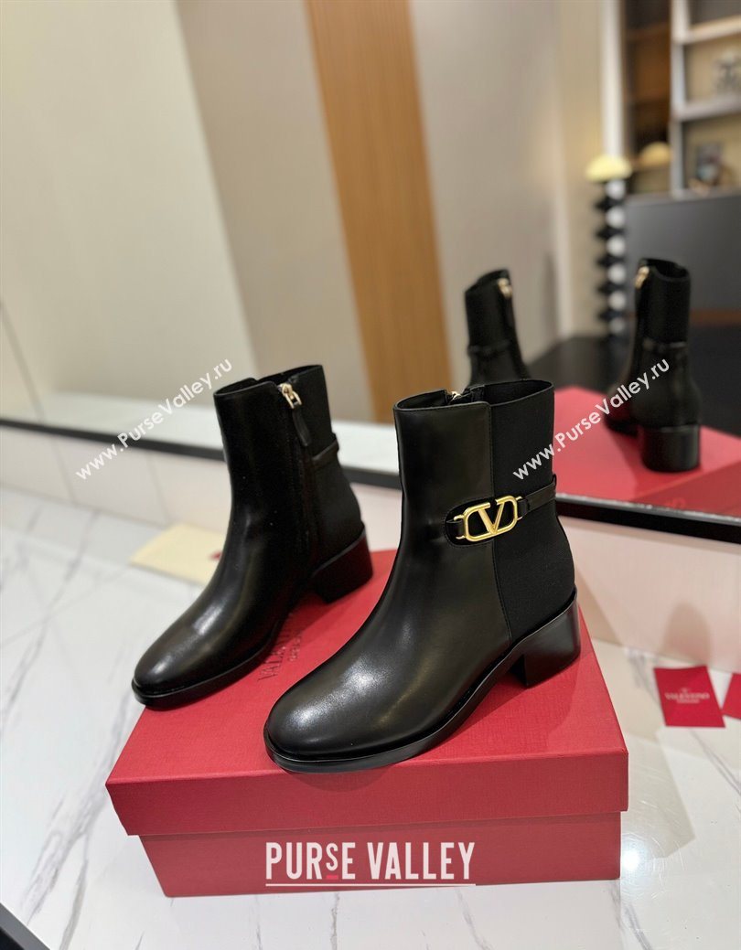Valentino VLogo Heel Ankle Boots 5.5cm in Calfskin and Canvas Black 2025 VLTN121605 (MD-251216034)