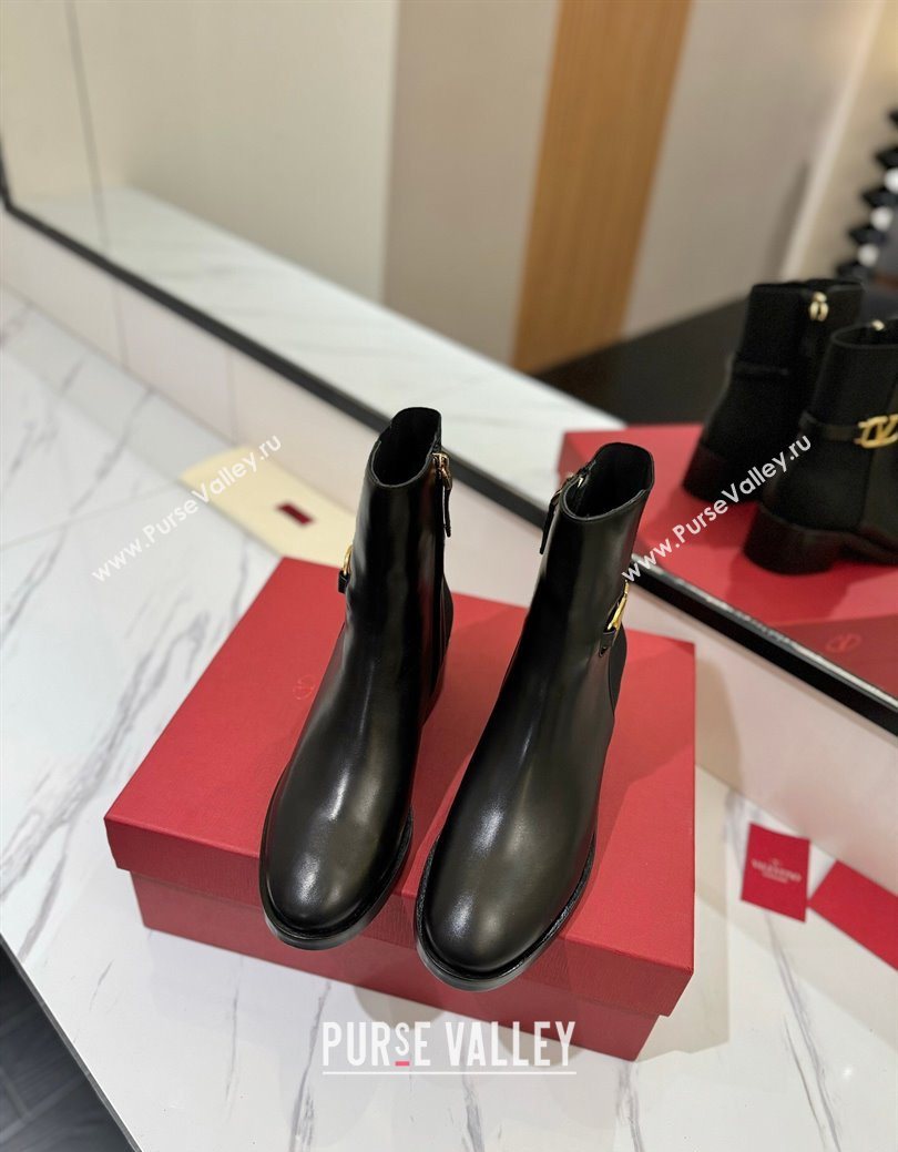 Valentino VLogo Heel Ankle Boots 5.5cm in Calfskin and Canvas Black 2025 VLTN121605 (MD-251216034)
